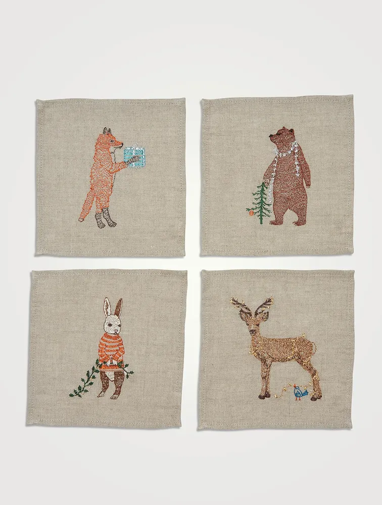 Set Of Four Holiday Cocktail Napkins