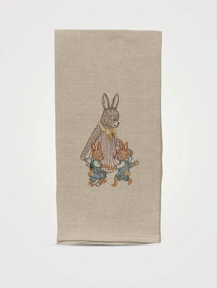 Mama Rabbit And Bunnies Tea Towel
