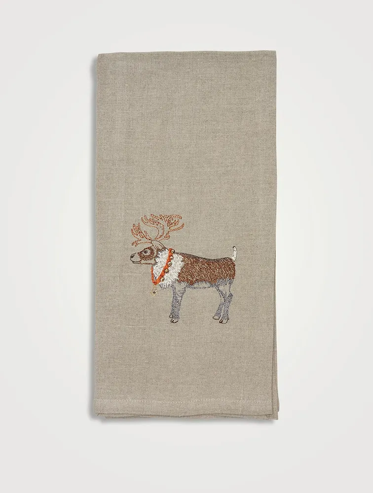 Reindeer With Bells Tea Towel