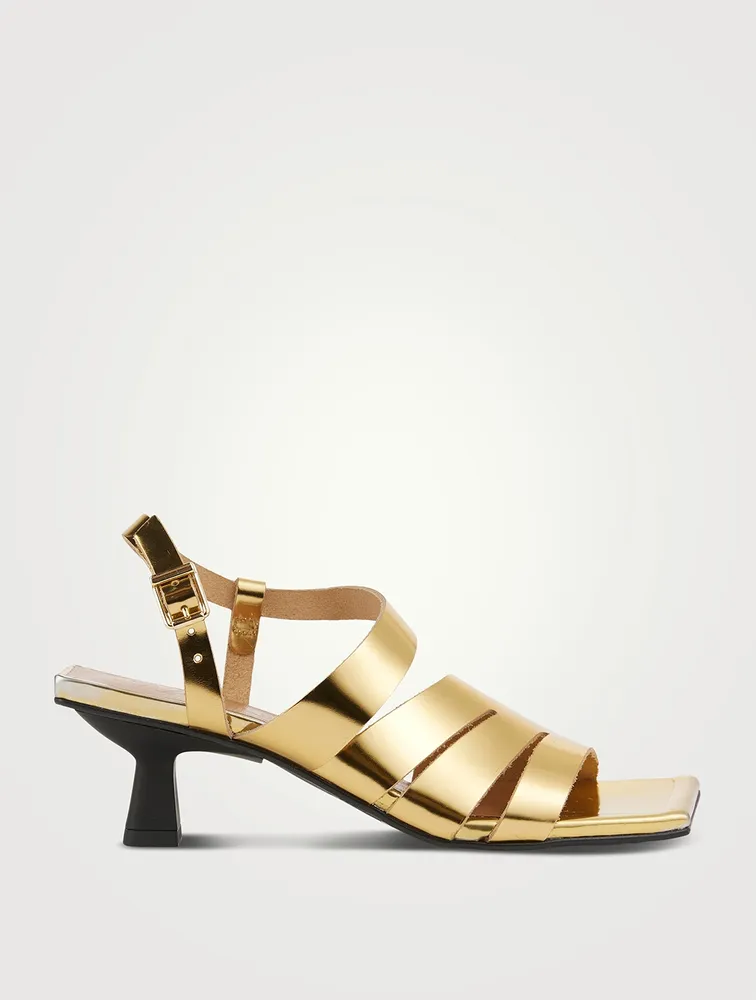 Metallic Leather Slingback Sandals