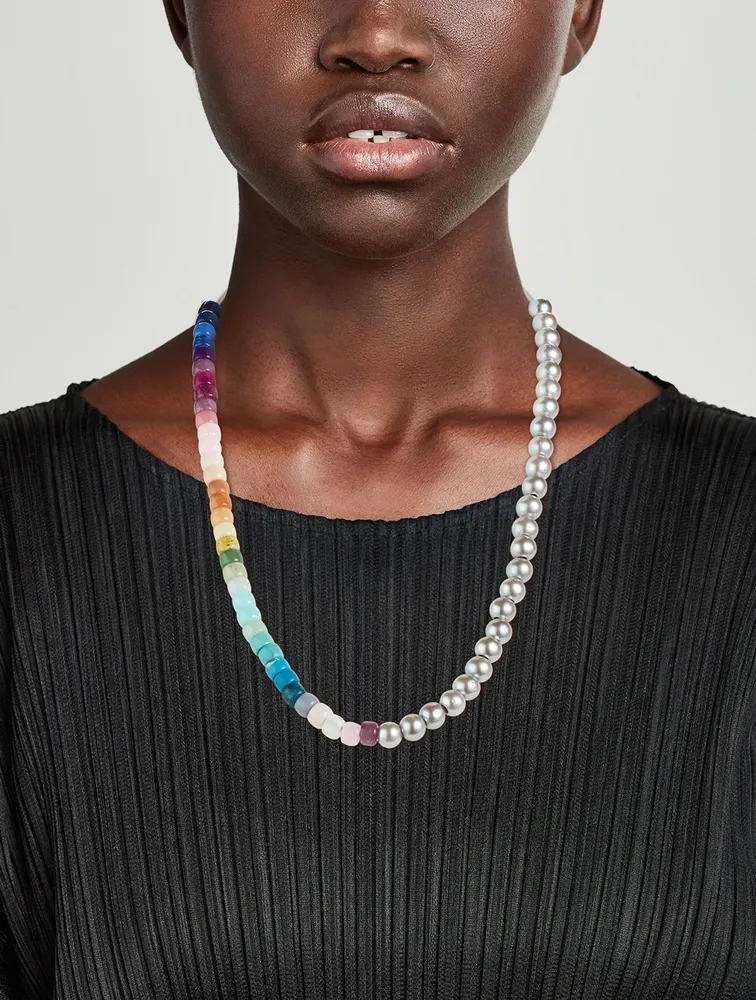 Beaded Necklace With Pearl And Gemstones