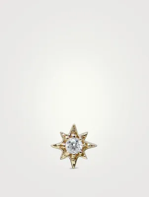 Aztec 14K Gold North Star Stud Earring With Diamond