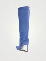 Croc-Embossed Suede Knee-High Boots