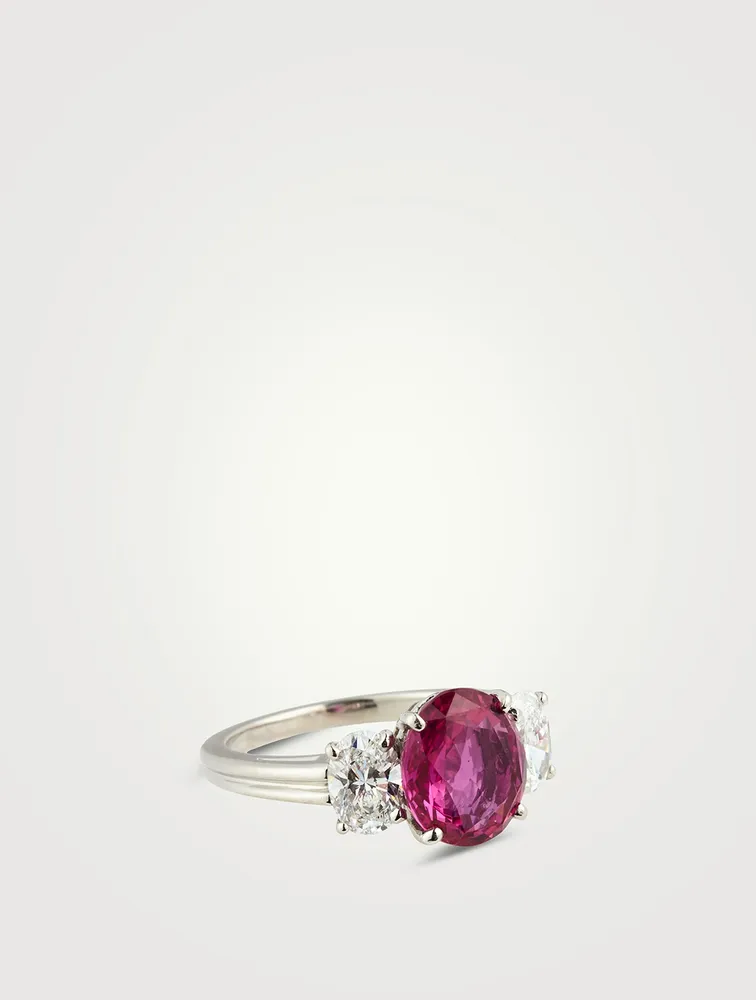 Platinum Pink Sapphire Ring With Diamonds