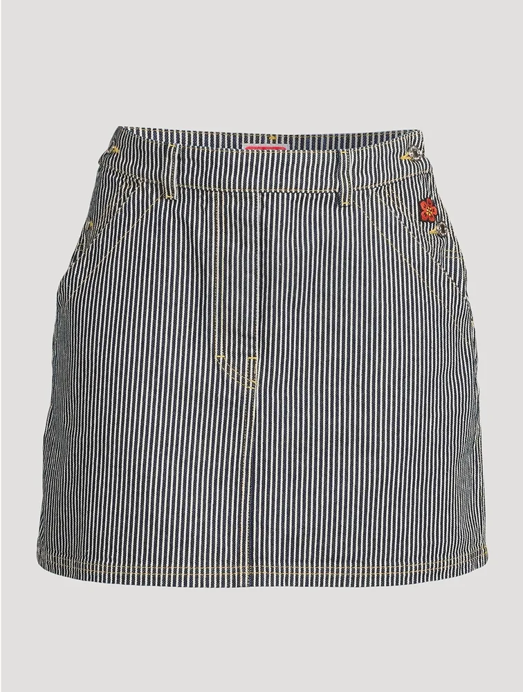 Denim Mini Skirt Stripe Print