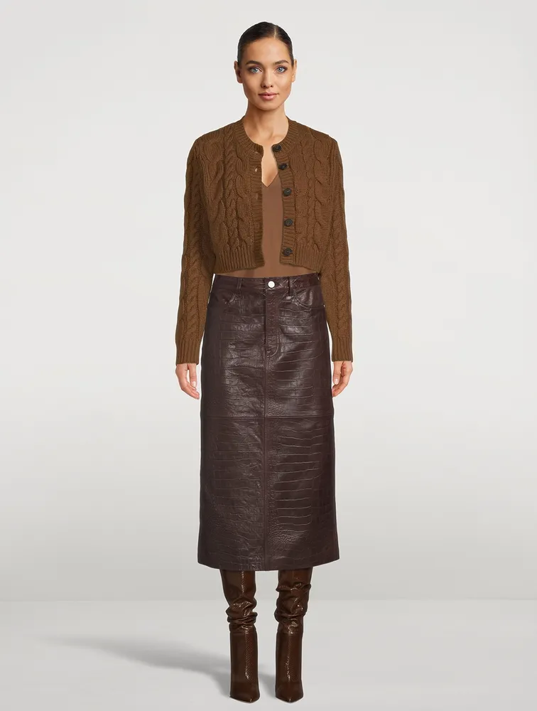 Boot Croc-Embossed Leather Midi Skirt