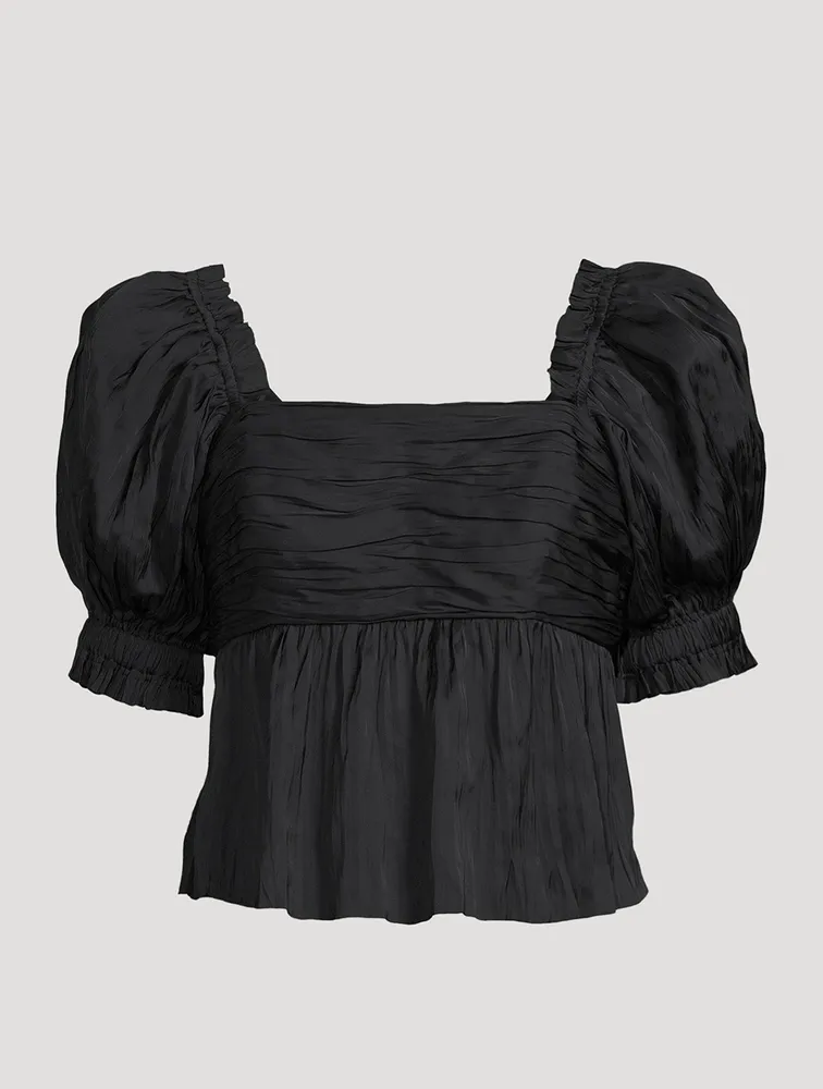 Puff-Sleeve Charmeuse Top
