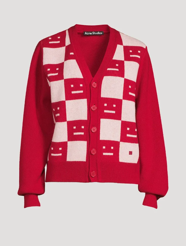 Checkerboard Face Wool Cardigan