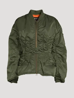 Nylon Twill Peplum Bomber Jacket