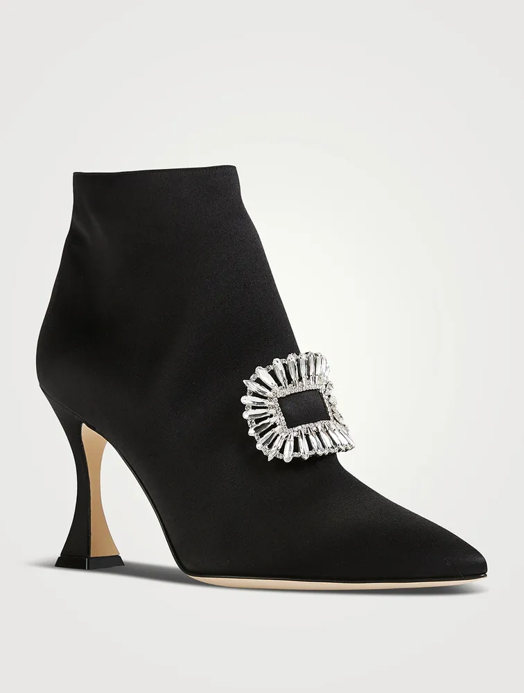 Cantita Satin Heeled Ankle Boots With Crystal Buckle