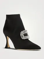 Cantita Satin Heeled Ankle Boots With Crystal Buckle