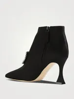 Cantita Satin Heeled Ankle Boots With Crystal Buckle