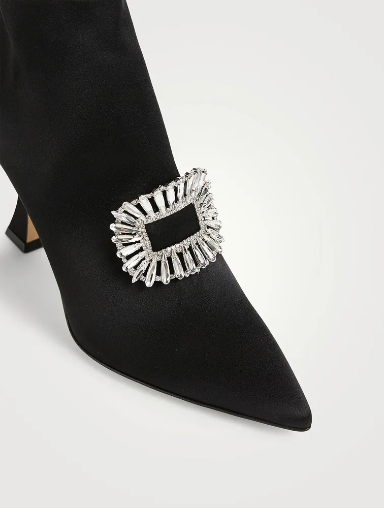 Cantita Satin Heeled Ankle Boots With Crystal Buckle