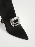 Cantita Satin Heeled Ankle Boots With Crystal Buckle