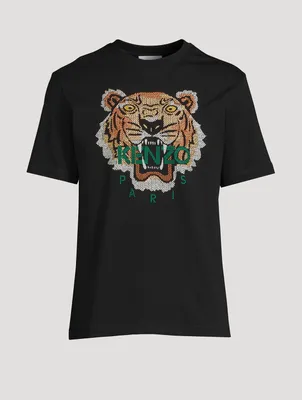 Cotton T-Shirt With Tiger Embroidery