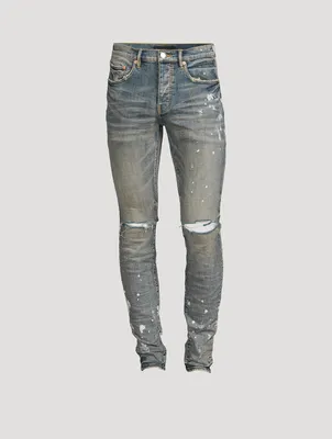 Painted Slim-Fit Jeans With Knee Slits
