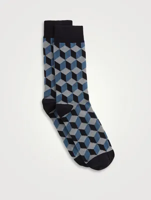 Organic Cotton Socks In Cube Pattern