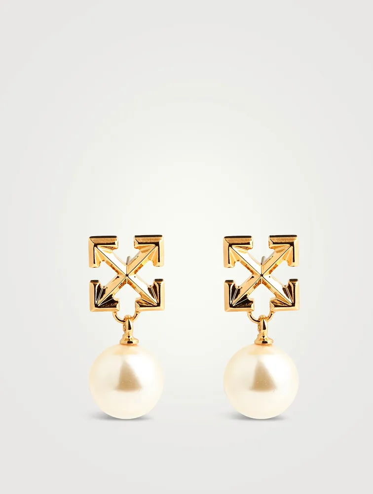 Faux Pearl Arrow Earrings