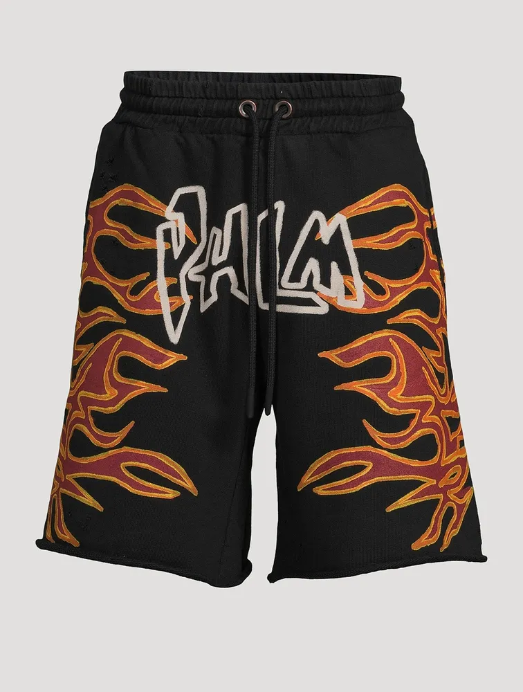 Graffiti Flames Cotton Sweat Shorts
