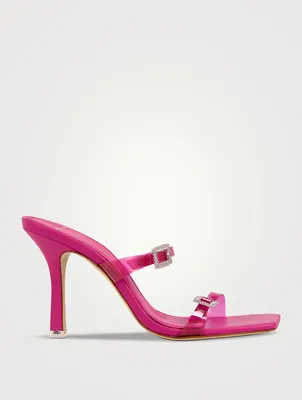 Vera Leather Mules With Crystal Buckles