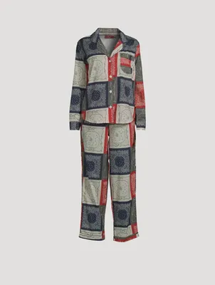 Long Cotton Pajama Set Bandana Print
