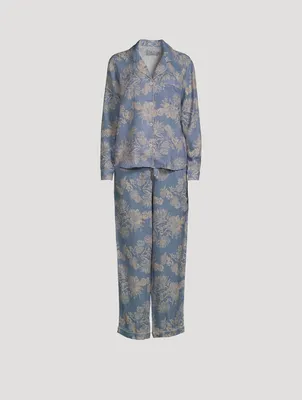 Long Linen Pajama Set Cactus Flower Print