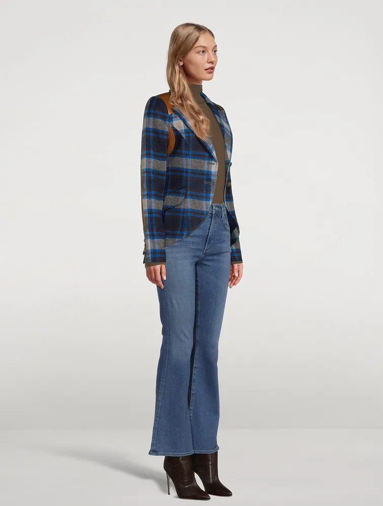 Rifle-Patch Wool Equestrian Blazer Plaid Print