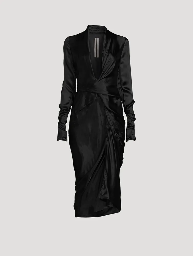 Long-Sleeve Wrap Midi Dress