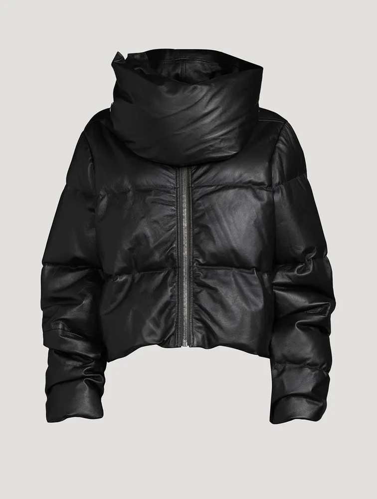Leather Down-Filled Funnelneck Jacket