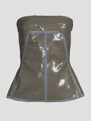 Sequin-Embellished Denim Bustier