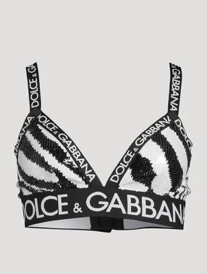 Logo-Band Sequin Sports Bra Zebra Print