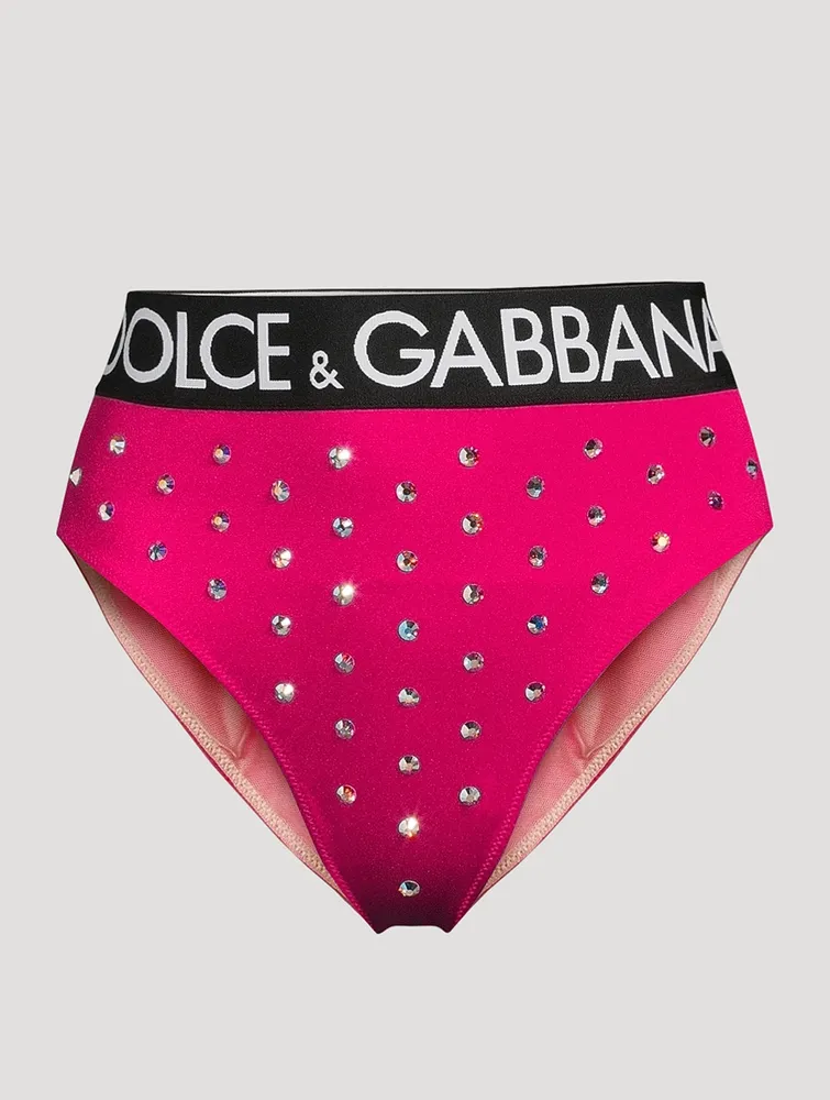Crystal-Embellished Logo-Band Spandex Brief