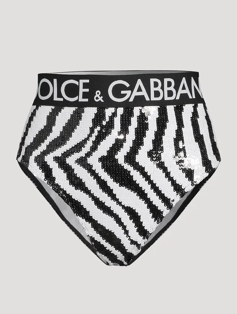 Logo-Band Sequin Brief Zebra Print
