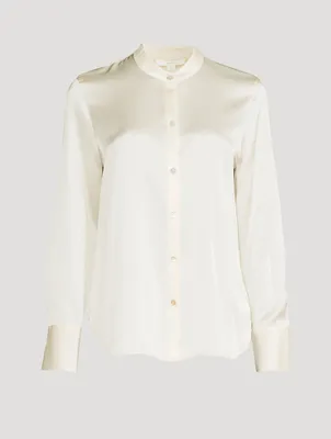 Band Collar Silk Blouse