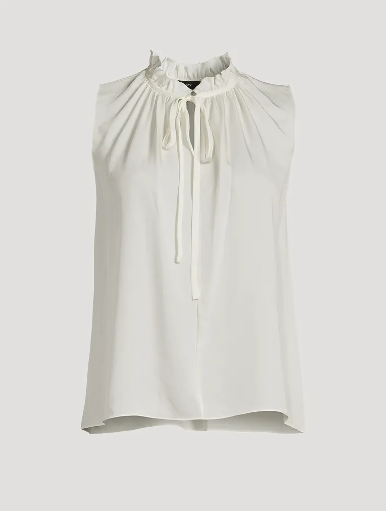 Silk Georgette Tie-Neck Blouse