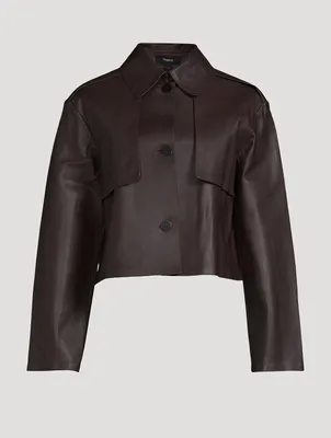 Cropped Leather Trench Coat