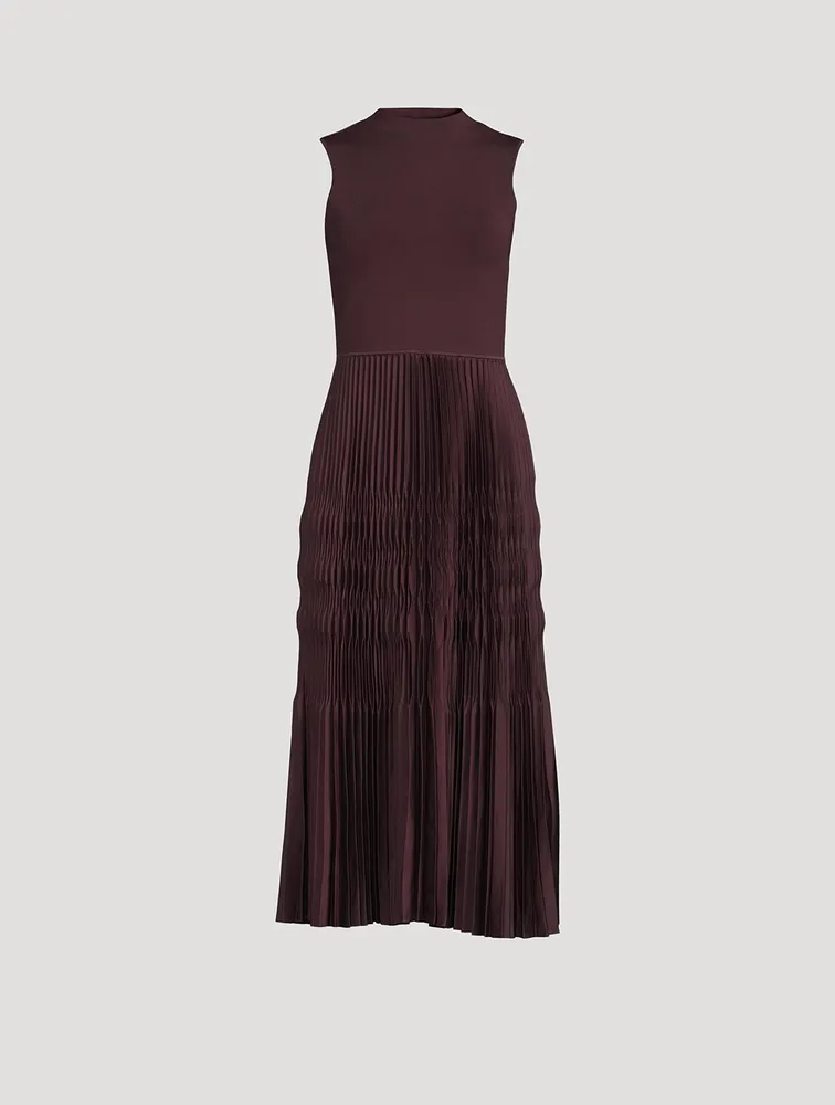 Satin Pleated Midi Dress