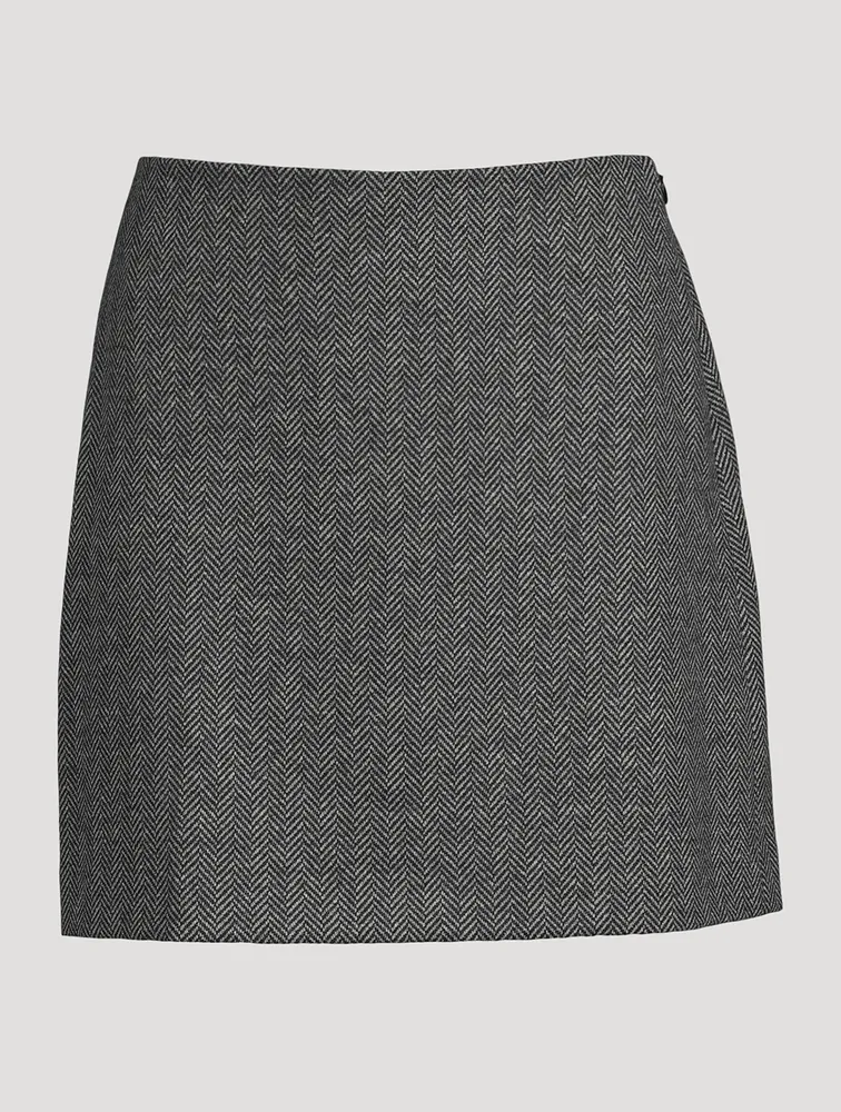 High-Waisted Herringbone Mini Skirt