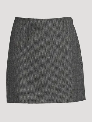 High-Waisted Herringbone Mini Skirt