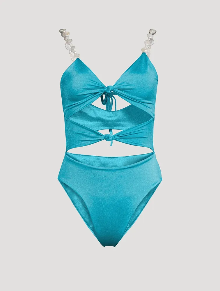 Hereida Pearl-Embellished Cut-Out One-Piece Swimsuit