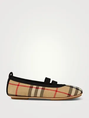 Vintage Check Cotton Ballerina Flats With Logo