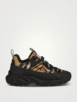 Vintage Check Cotton and Leather Sneakers