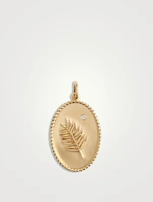 10K Palm Leaf Token Pendant With Diamond