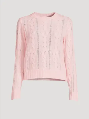 Cashmere Open Cable Crewneck Sweater