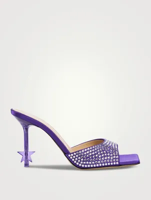 Crystal-Embellished Star Silk Mules