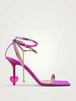 Crystal-Embellished Heart Silk Sandals