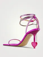 Crystal-Embellished Heart Silk Sandals