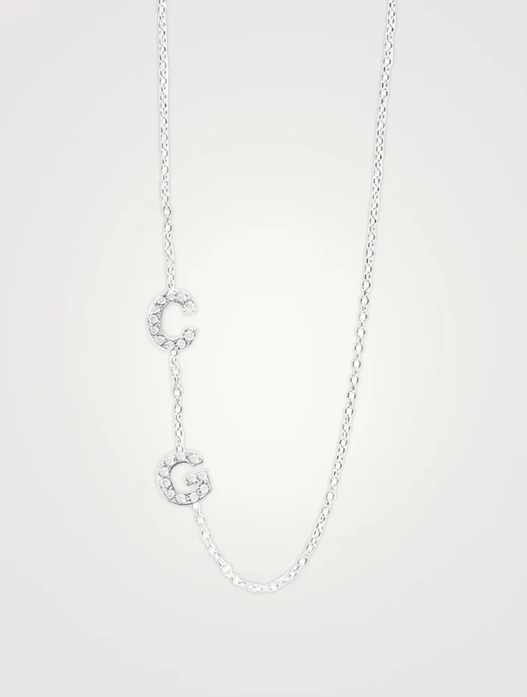 Love Letter 14K White Gold C And G Pavé Diamond Necklace