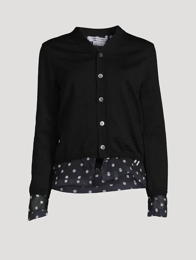 Wool Cardigan With Organza Trim
