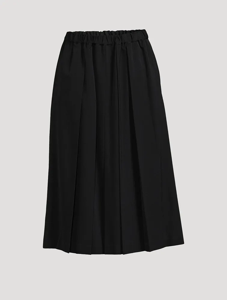 Wool Gabardine Pleated Midi Skirt